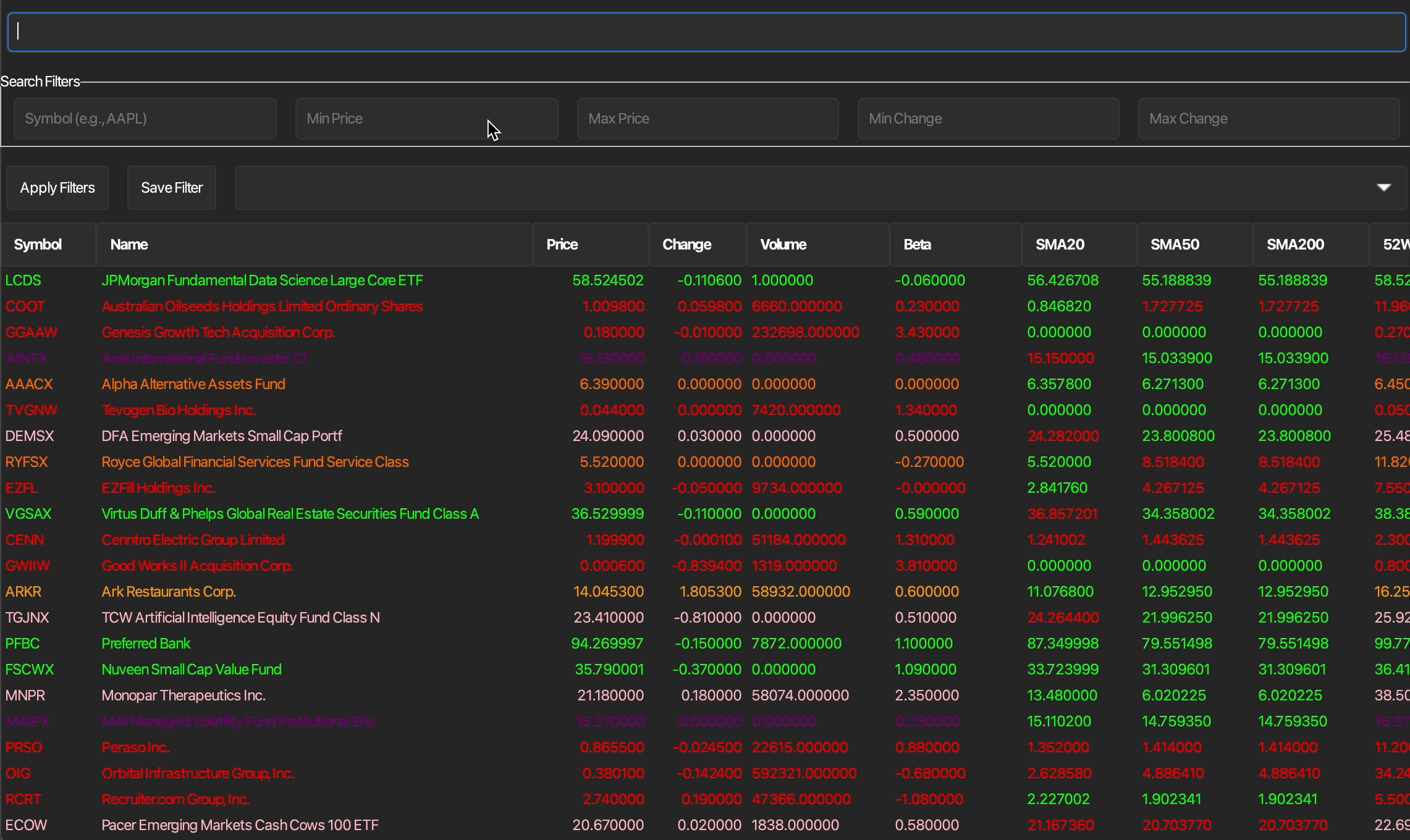 Preview of stock scanning interface